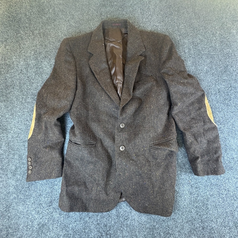 Courtenay Blazer Jacket Mens 38R Brown Tweed Wool Single Breasted Elbow Patches
